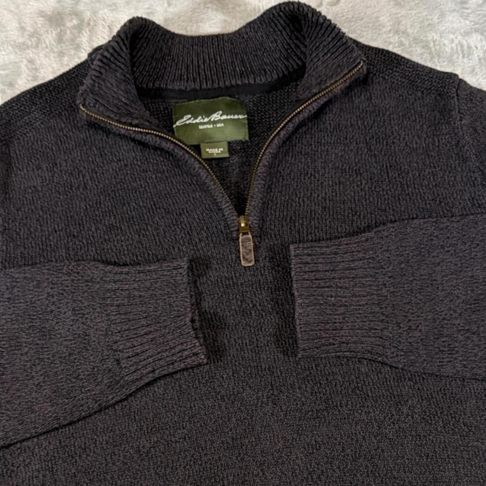 Y2K Vintage Eddie Bauer Quarter Zip Knit Sweater | Charcoal | Large‎